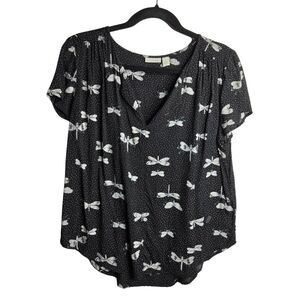 Hinge Dragonfly Novelty Textured Shortsleeve Blouse Office Business Casual Sz M